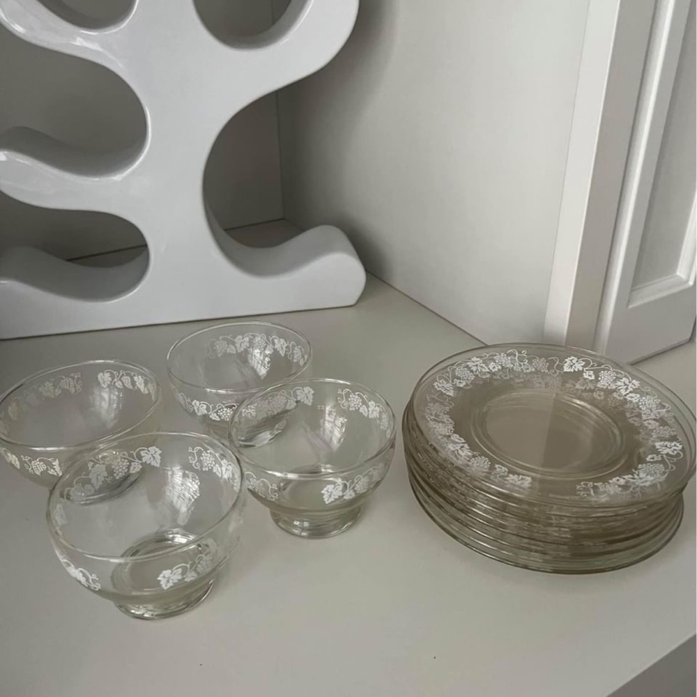 Vintage Set of Glass Bowls and Plates